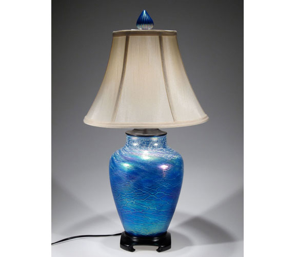 Blue Luster Glass Lamp by Tom Stoenner